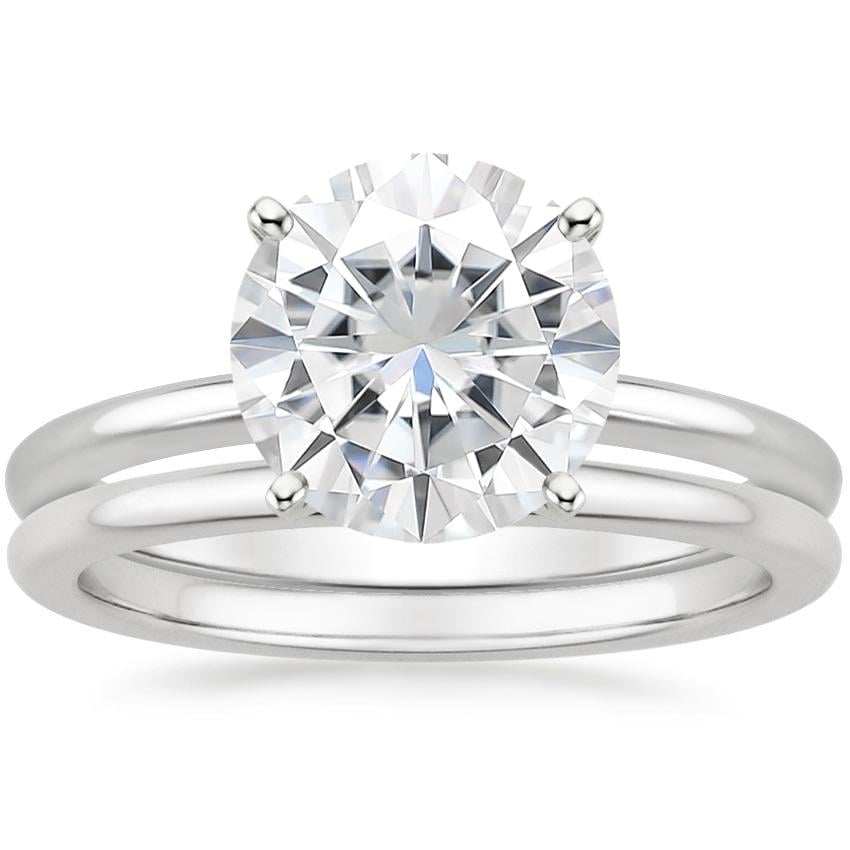 18KW Moissanite Four-Prong Petite Comfort Fit Bridal Set, top view