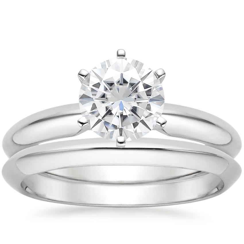 18KW Moissanite Six-Prong Classic Bridal Set, top view