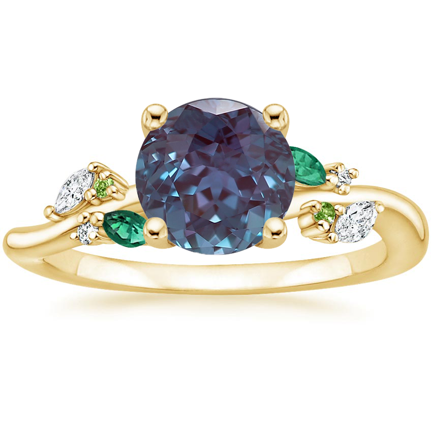 18K Yellow Gold Arden Diamond Ring with Lab Emerald Accents, large top view