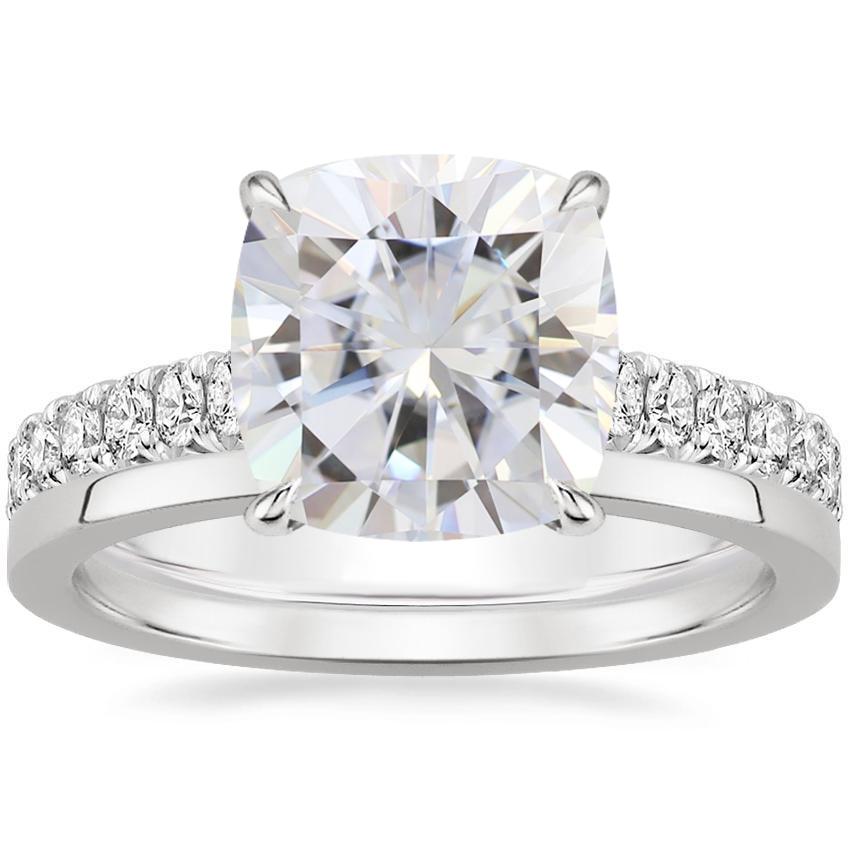 18KW Moissanite Sienna Diamond Ring (2/5 ct. tw.) with Petite Quattro Diamond Ring, top view