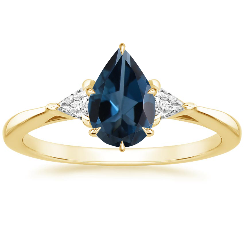 18K Yellow Gold Trillion Cut Three Stone Diamond Ring, large top view