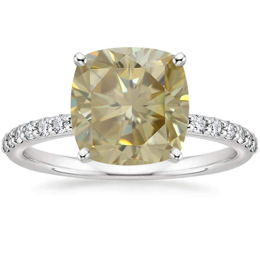 18K White Gold Petite Shared Prong Half Coverage Diamond Ring, large top view