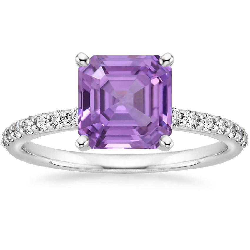 18K White Gold Petite Shared Prong Half Coverage Diamond Ring, large top view