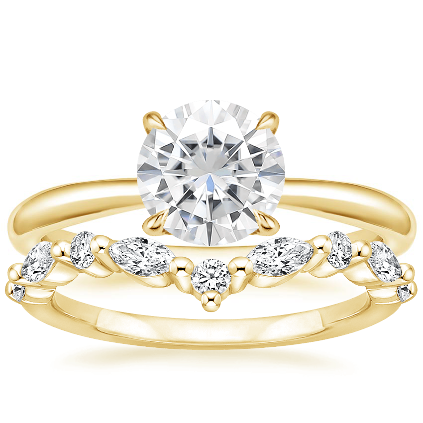 18KY Moissanite Freesia Ring with Curved Versailles Diamond Ring, top view