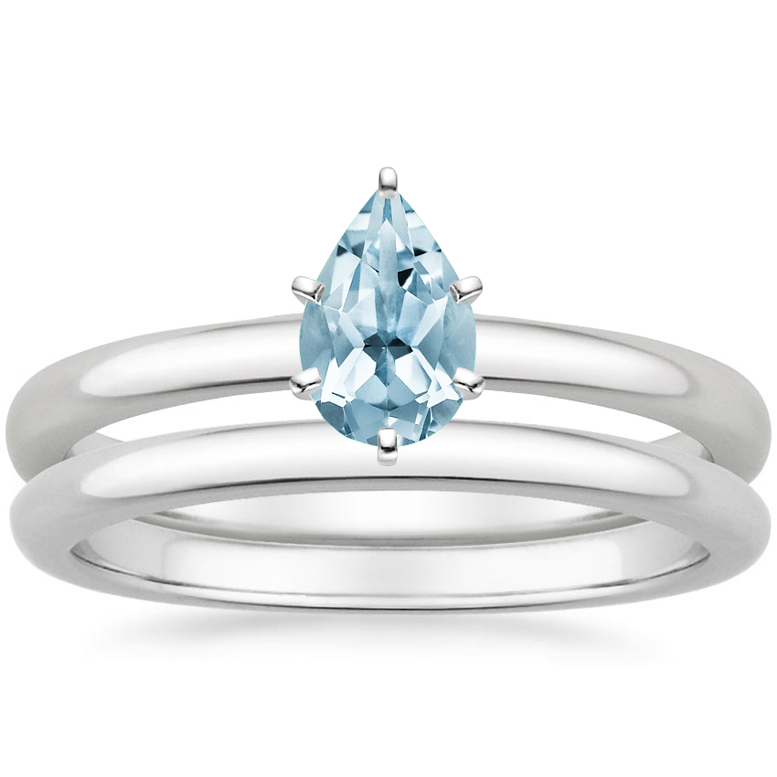 18KW Aquamarine 2mm Comfort Fit Bridal Set, top view