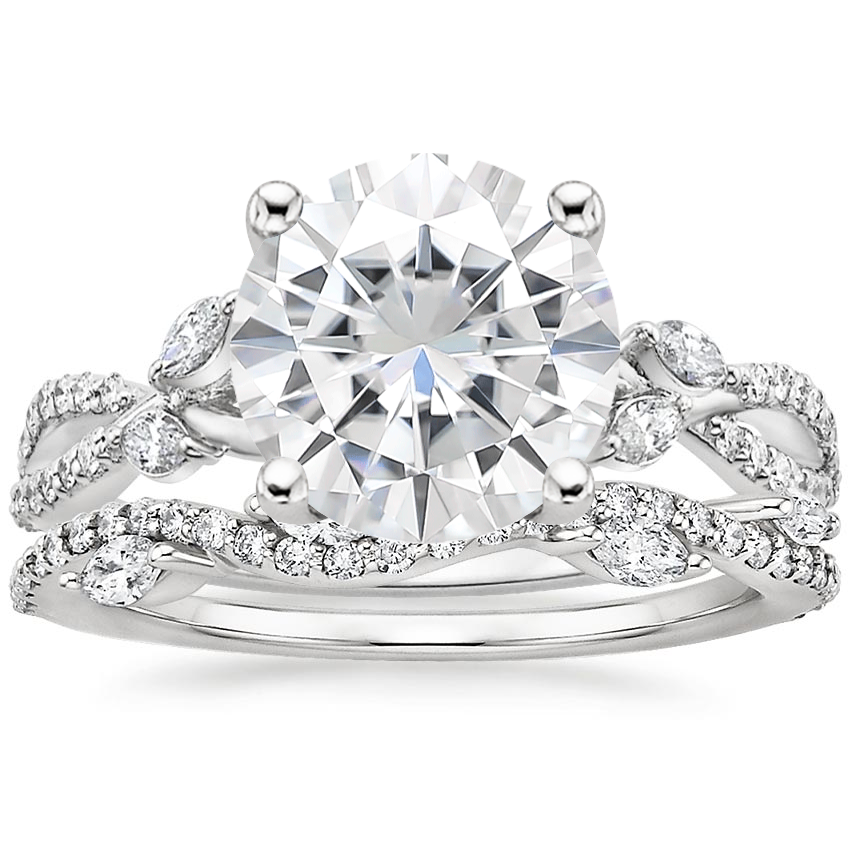 18KW Moissanite Luxe Willow Diamond Ring (1/4 ct. tw.) with Luxe Winding Willow Diamond Ring (1/4 ct. tw.), top view
