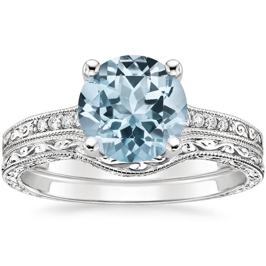 18KW Aquamarine Contoured Luxe Hudson Diamond Bridal Set, top view