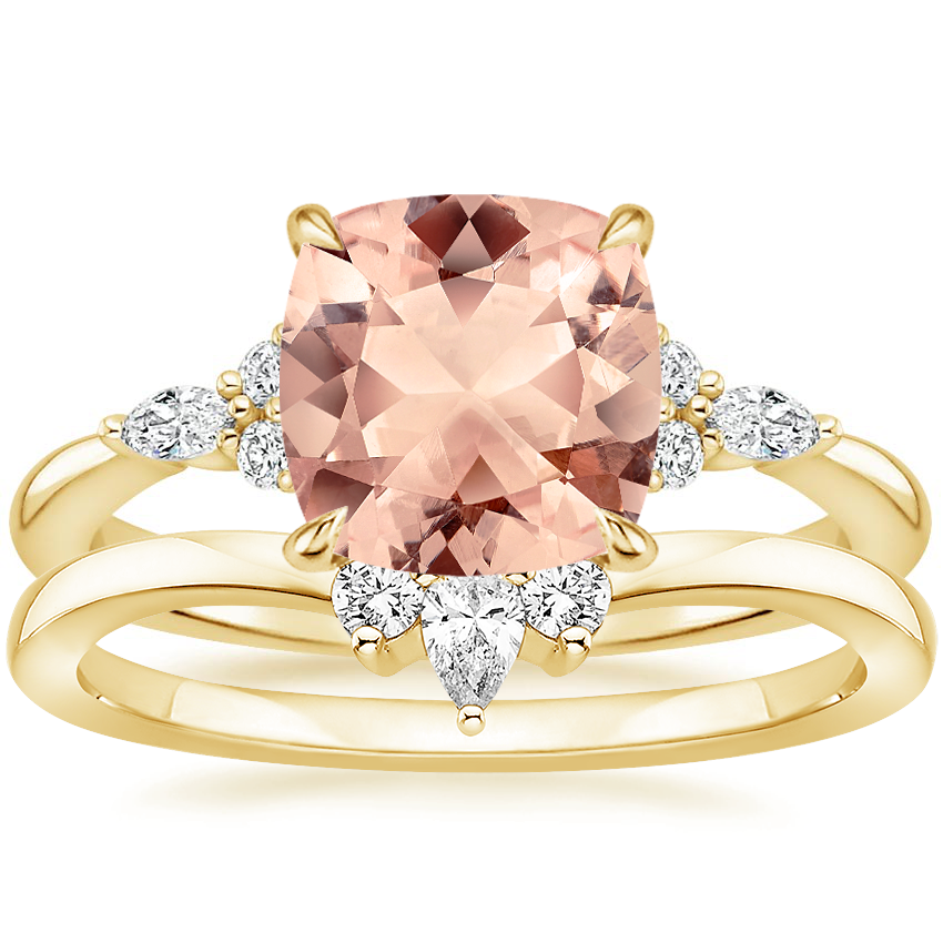 18KY Morganite Nadia Diamond Bridal Set, top view