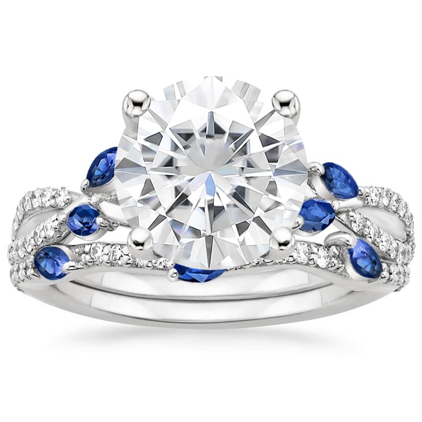 18KW Moissanite Luxe Willow Sapphire and Diamond Bridal Set (1/4 ct. tw.), top view