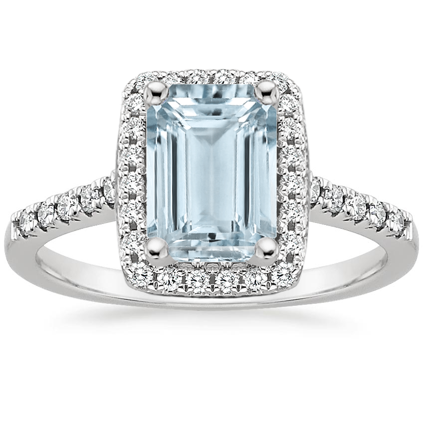 Aquamarine Odessa Diamond Ring (1/5 ct. tw.) in 18K White Gold