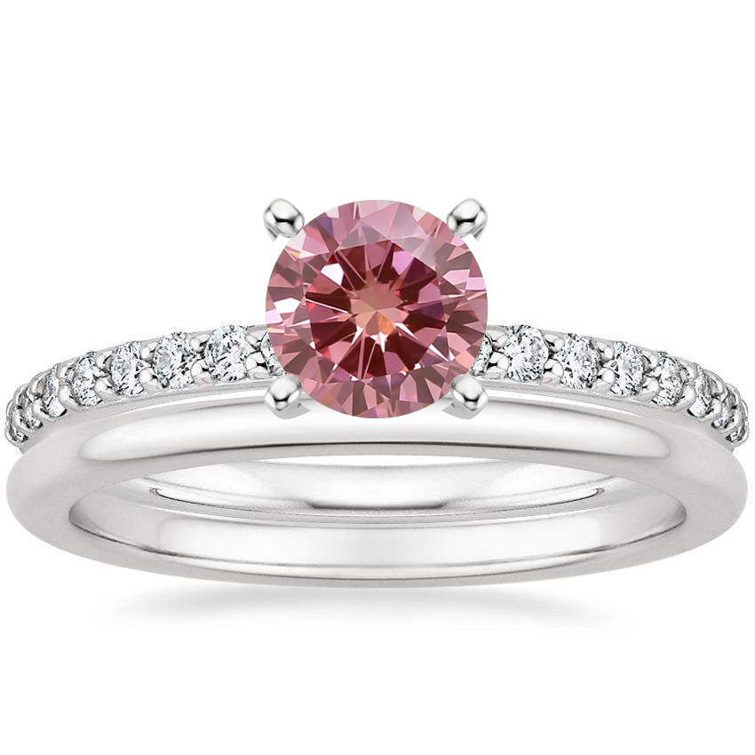 18K White Gold Petite Shared Prong Diamond Ring (1/4 ct. tw.) with Petite Comfort Fit Wedding Ring