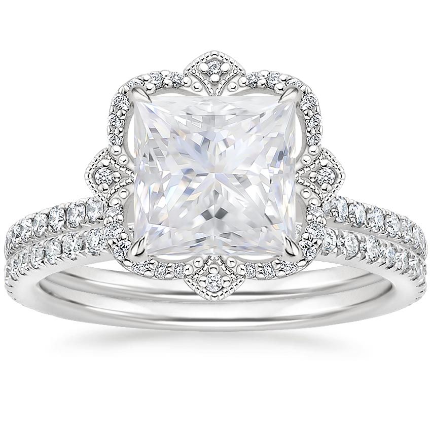 PT Moissanite Reina Diamond Ring with Luxe Ballad Diamond Ring (1/4 ct. tw.), top view