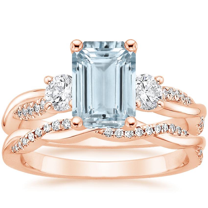 14KR Aquamarine Three Stone Petite Twisted Vine Diamond Bridal Set (1/2 ct. tw.), top view