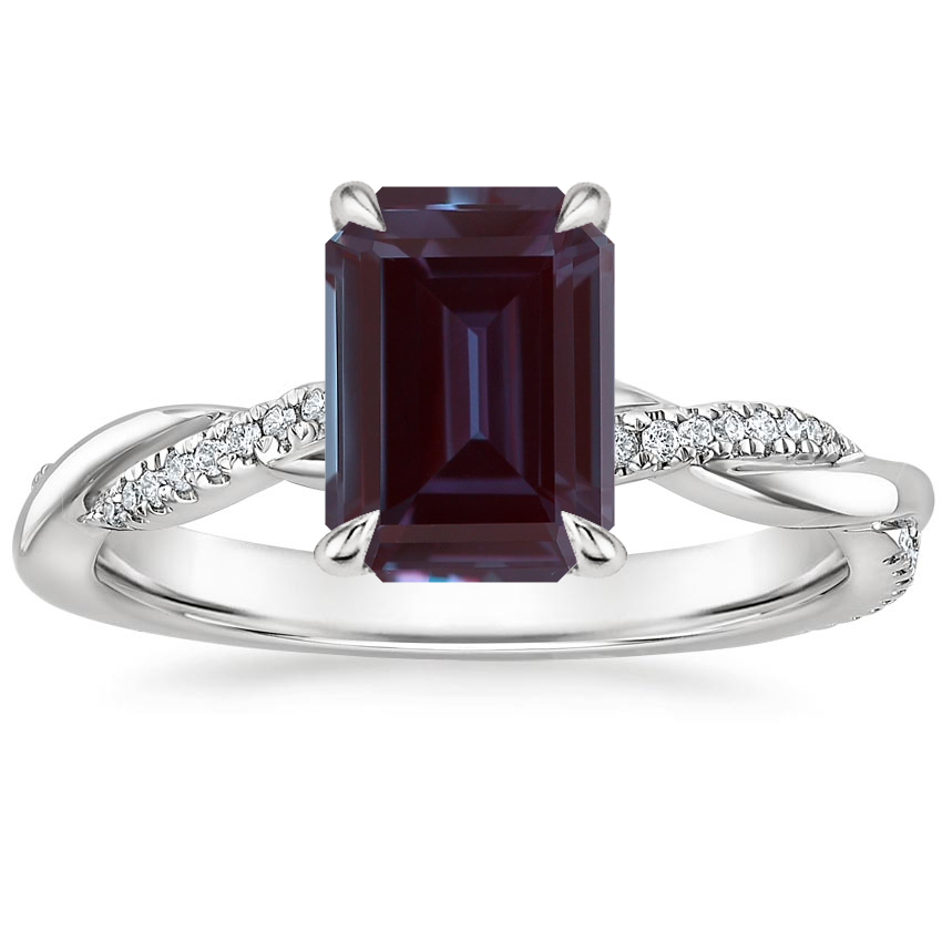 Platinum Petite Twisted Vine Hidden Halo Pavé Diamond Ring, large top view