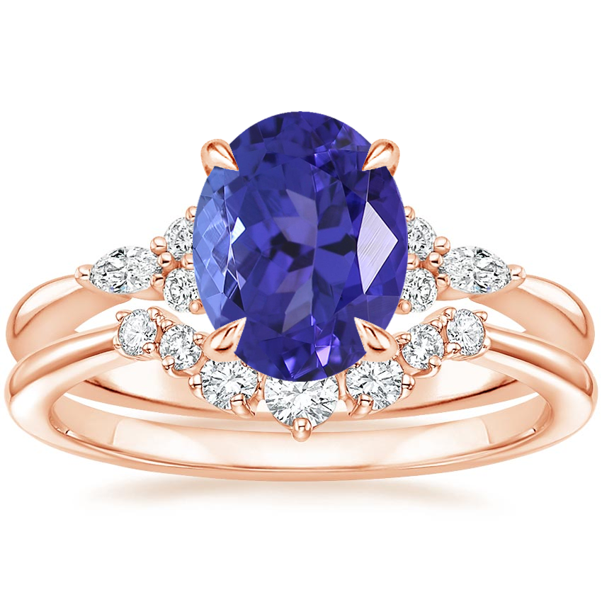 14K Rose Gold Nadia Diamond Ring with Aria Contoured Diamond Ring