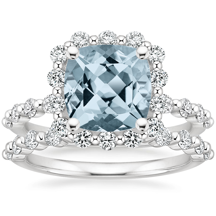 18KW Aquamarine Marseille Halo Diamond Bridal Set (3/4 ct. tw.), top view