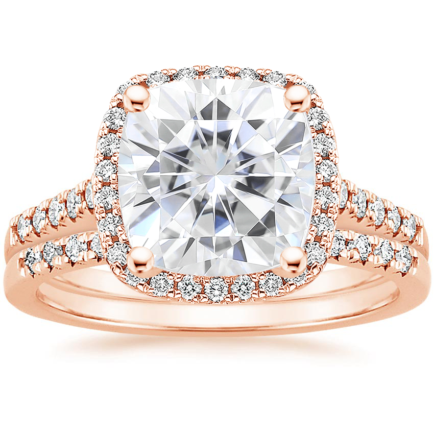 14KR Moissanite Odessa Diamond Ring (1/5 ct. tw.) with Sonora Diamond Ring (1/8 ct. tw.), top view