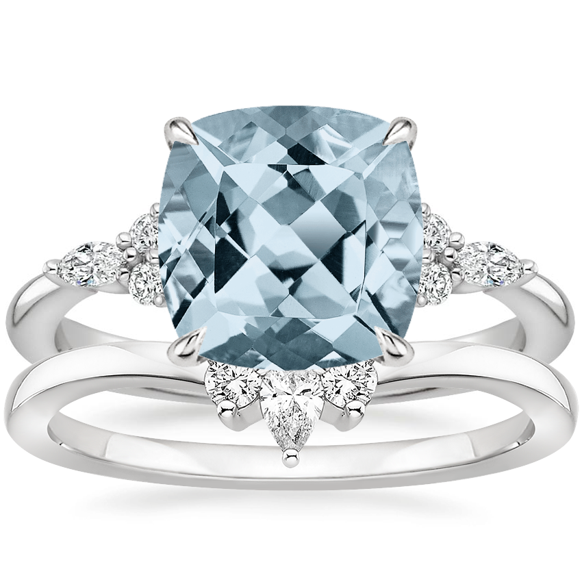 18KW Aquamarine Nadia Diamond Bridal Set, top view