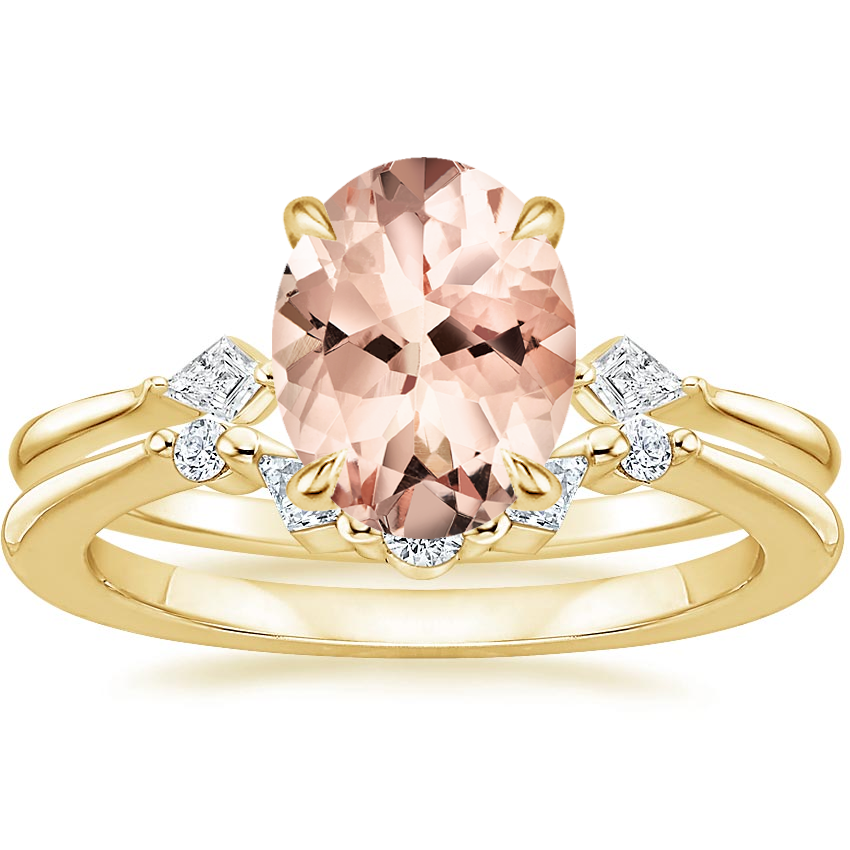 18KY Morganite Cometa Diamond Bridal Set, top view