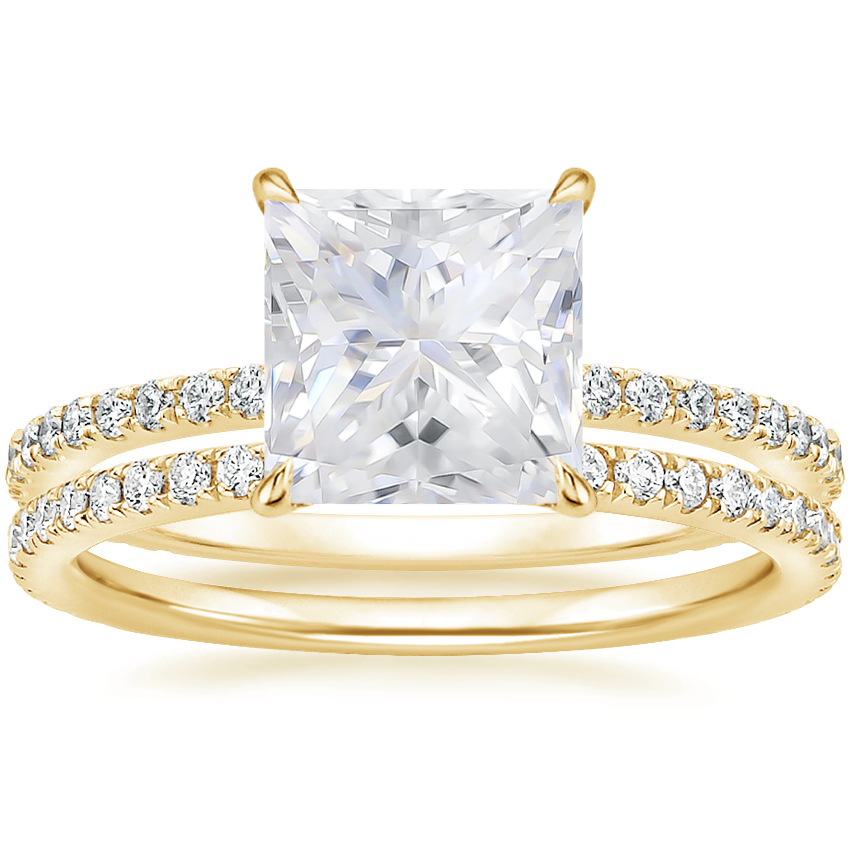 18KY Moissanite Demi Diamond Ring with Luxe Ballad Diamond Ring, top view