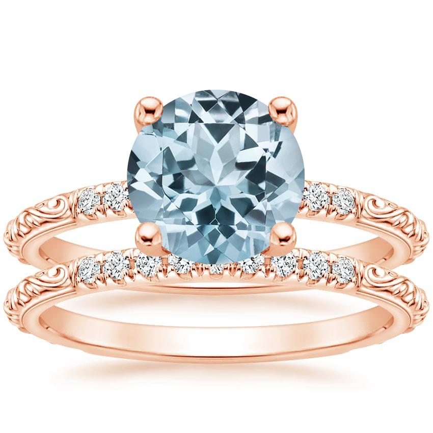 14KR Aquamarine Adeline Diamond Bridal Set, top view