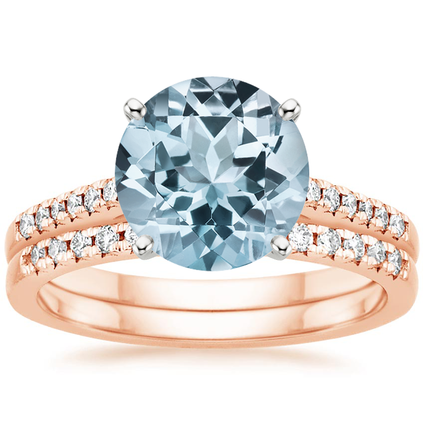 14KR Aquamarine Sonora Diamond Bridal Set (1/4 ct. tw.), top view