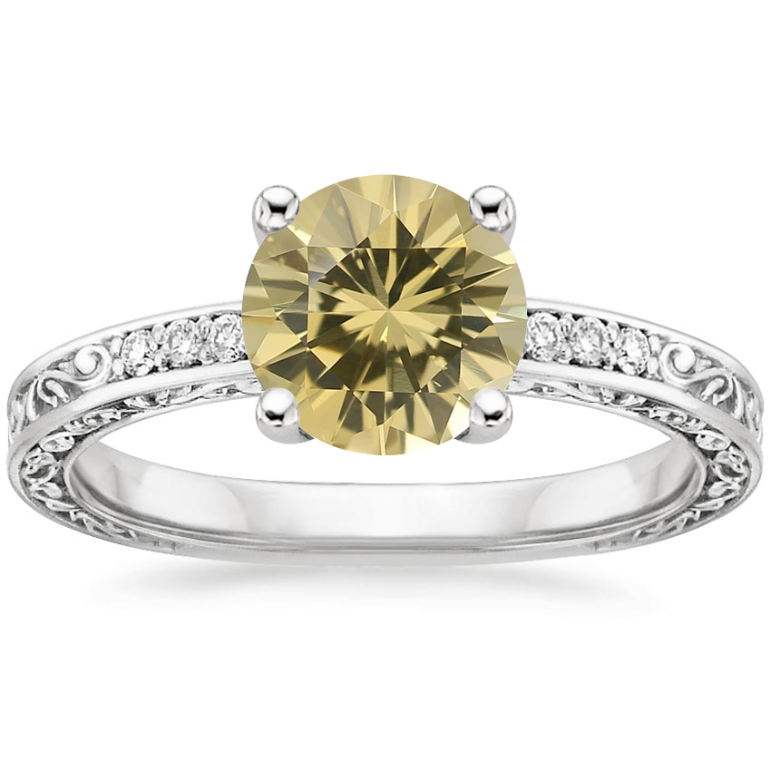 18K White Gold Delicate Antique Scroll Diamond Ring, large top view