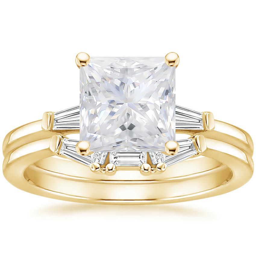 18KY Moissanite Tapered Baguette Diamond Bridal Set, top view