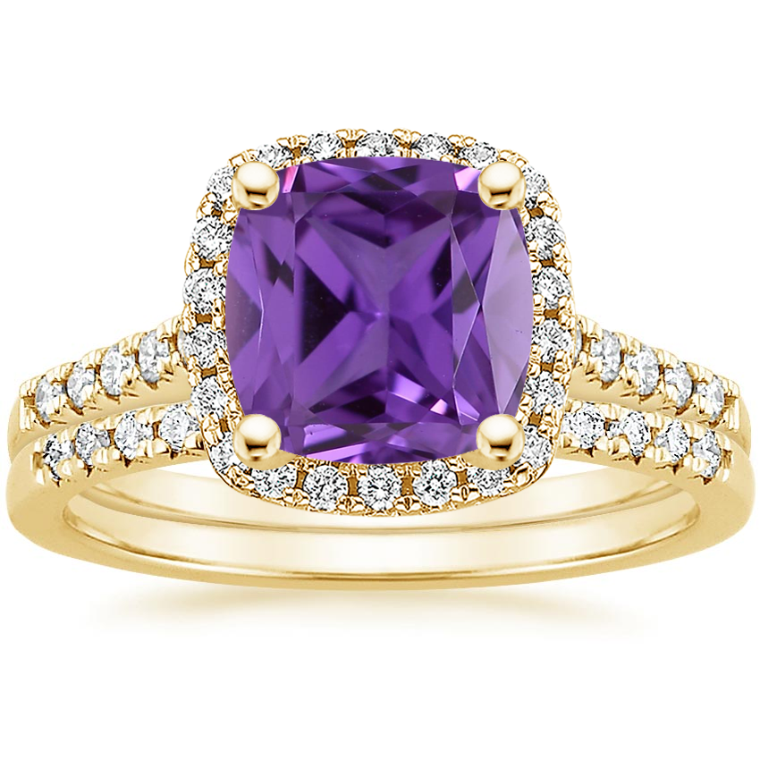 18K Yellow Gold Odessa Diamond Ring (1/5 ct. tw.) with Sonora Diamond Ring (1/8 ct. tw.)