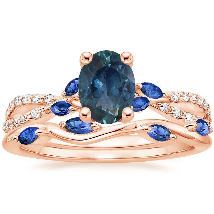 14K Rose Gold Luxe Willow Sapphire and Diamond Ring (1/8 ct. tw.) with Winding Willow Sapphire Ring