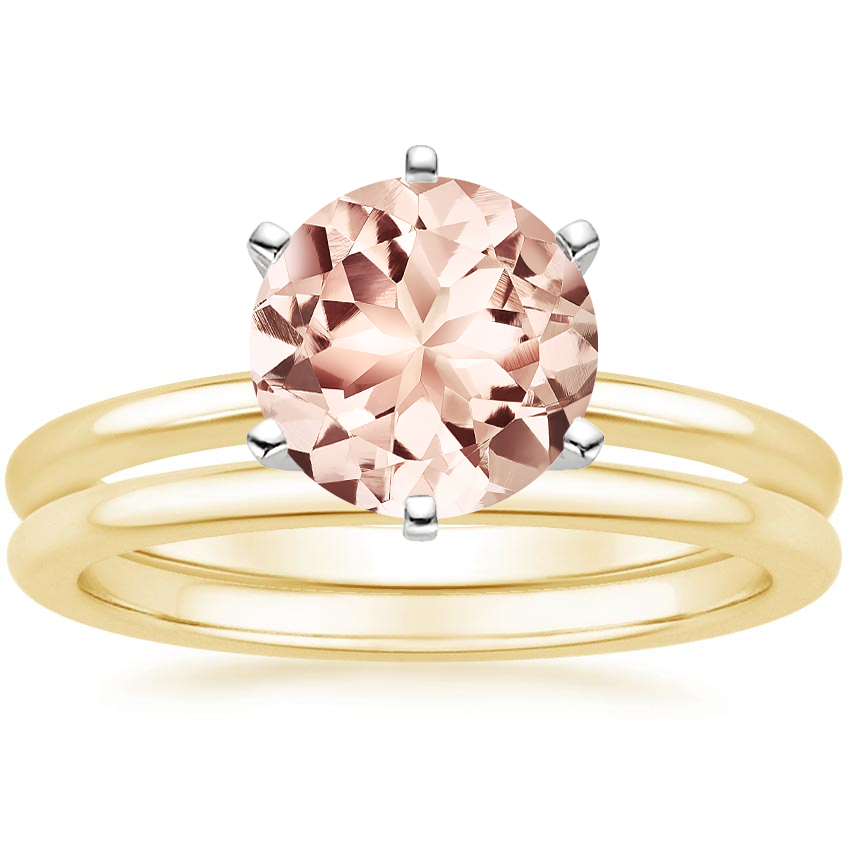 18KY Morganite Six-Prong Petite Comfort Fit Bridal Set, top view