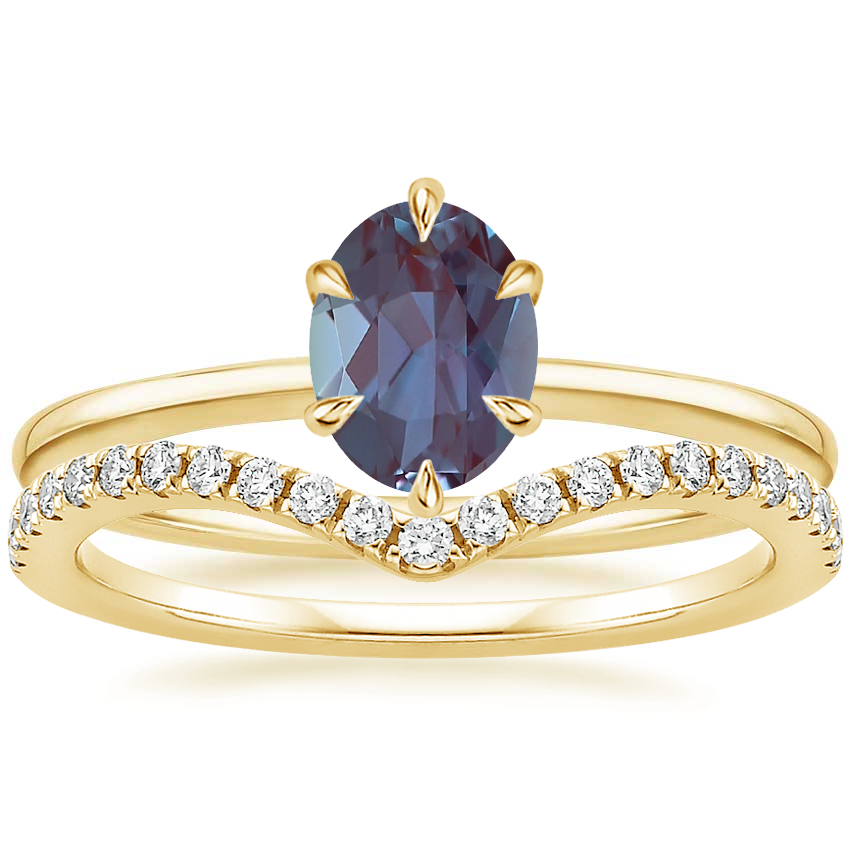 18K Yellow Gold Petite Esme Solitaire Ring with Flair Diamond Ring (1/6 ct. tw.)