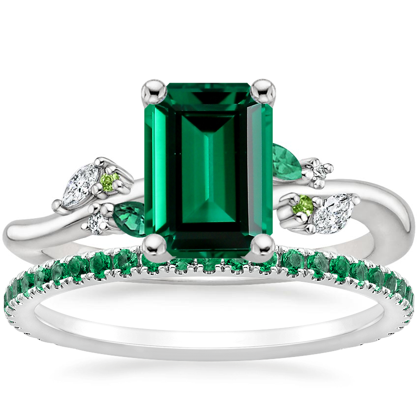 Platinum Arden Diamond Ring with Lab Emerald Accents with Luxe Ballad Emerald Ring