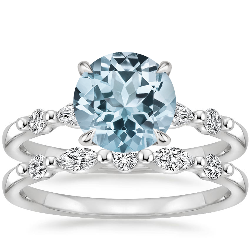 18KW Aquamarine Petite Versailles Diamond Bridal Set (3/8 ct. tw.), top view