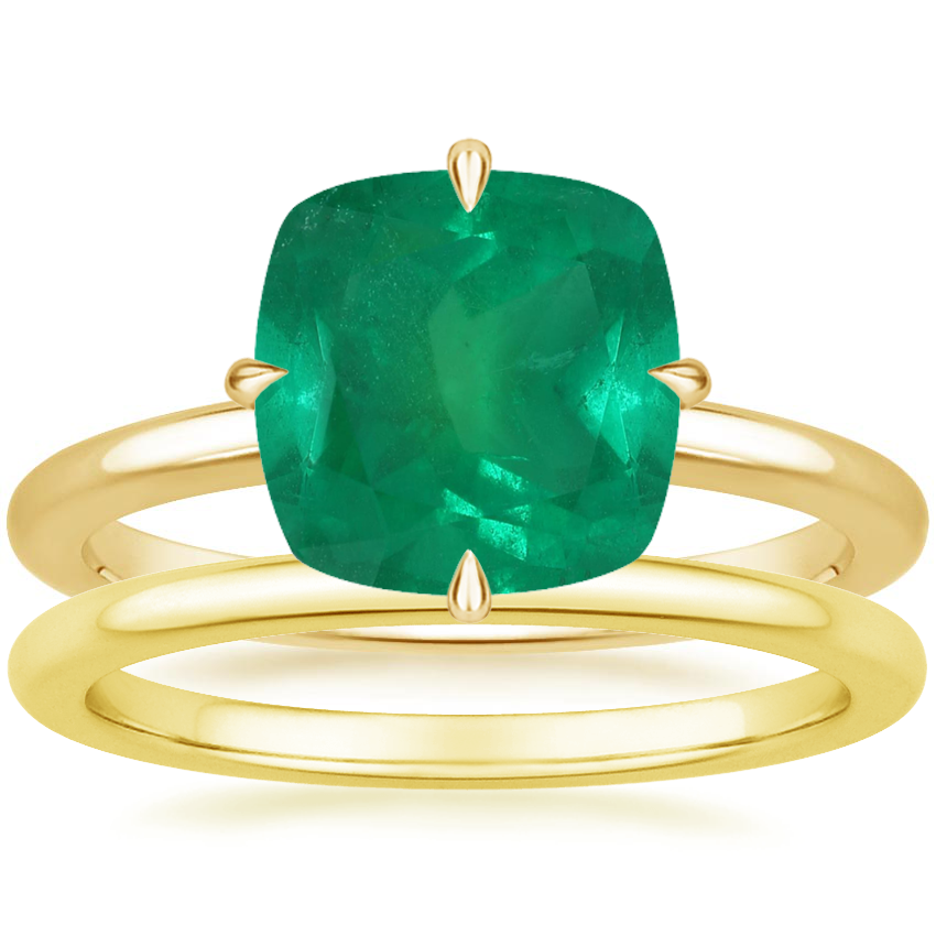 18K Yellow Gold North Star Ring with Petite Comfort Fit Wedding Ring