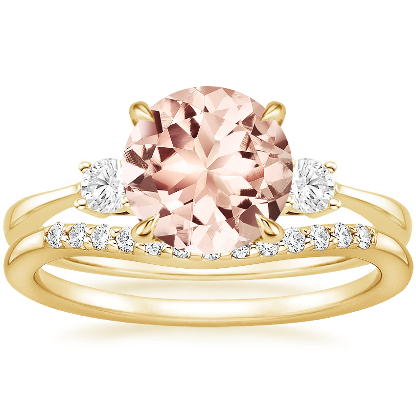 18K Yellow Gold Selene Diamond Ring with Petite Curved Diamond Ring
