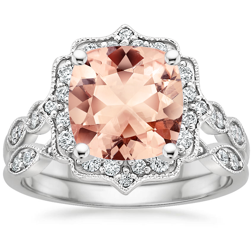 18KW Morganite Cadenza Halo Diamond Bridal Set (1/4 ct. tw.), top view