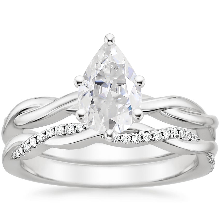 PT Moissanite Twisted Vine Ring with Petite Twisted Vine Diamond Ring (1/8 ct. tw.), top view