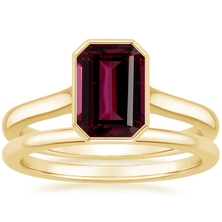 18K Yellow Gold Luna Ring with Petite Comfort Fit Wedding Ring