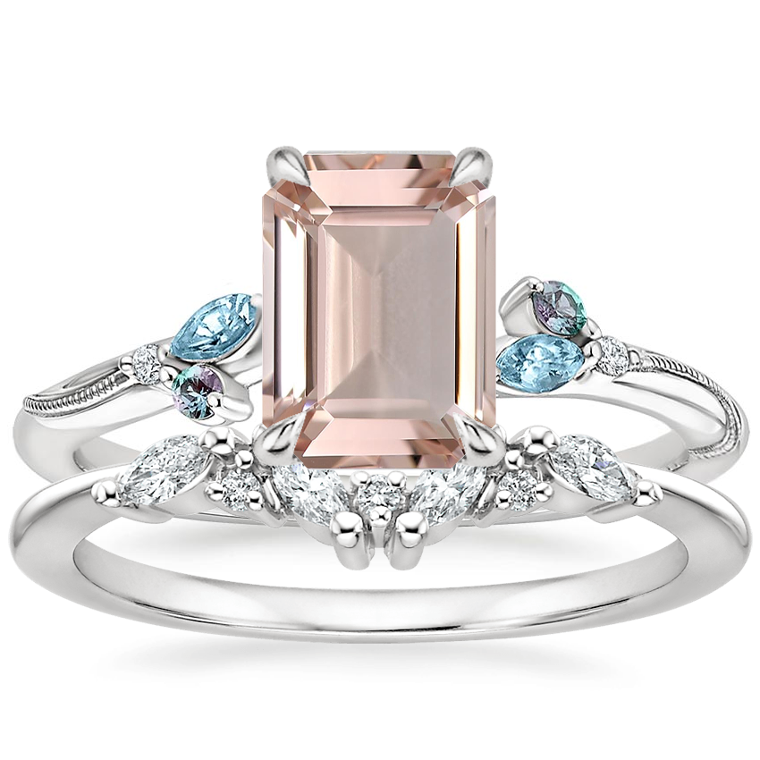 Platinum Camellia Indigo Milgrain Ring with Yvette Diamond Ring