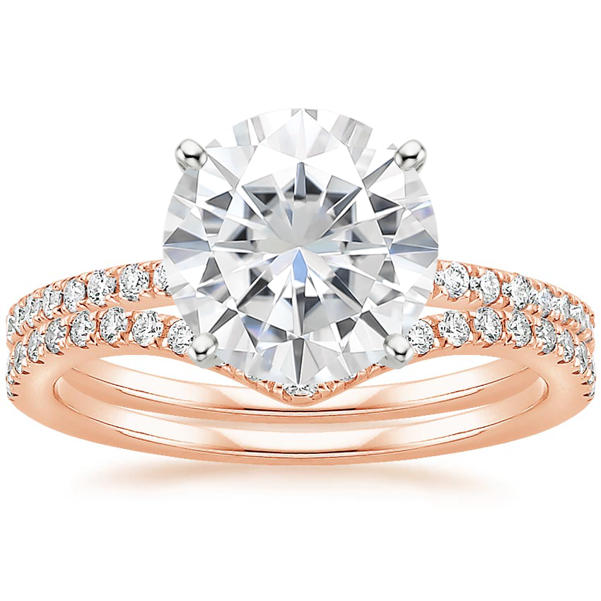 14KR Moissanite Ballad Diamond Ring (1/8 ct. tw.) with Flair Diamond Ring (1/6 ct. tw.), top view