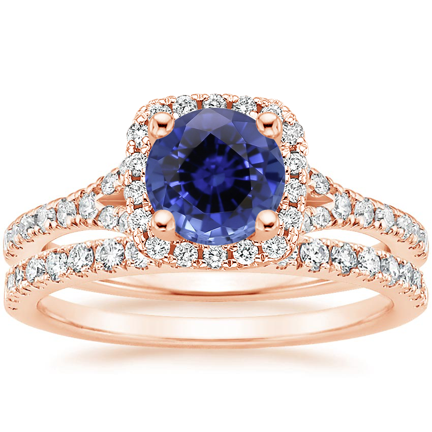 14KR Sapphire Joy Diamond Ring (1/3 ct. tw.) with Bliss Diamond Ring (1/5 ct. tw.), top view