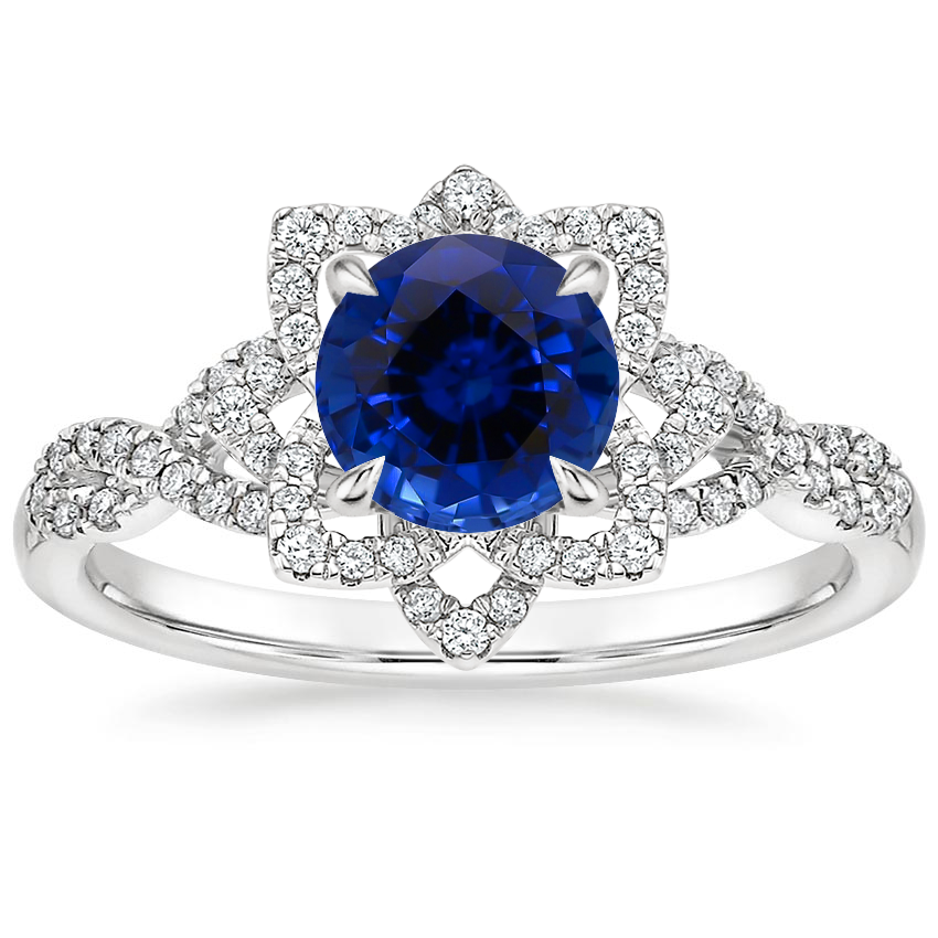 Sapphire Lily Diamond Ring in 18K White Gold
