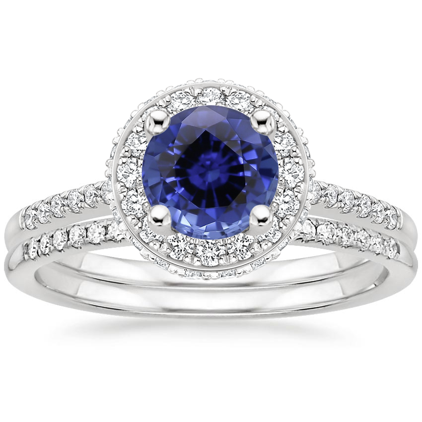 18KW Sapphire Audra Diamond Ring with Whisper Diamond Ring (1/10 ct. tw.), top view
