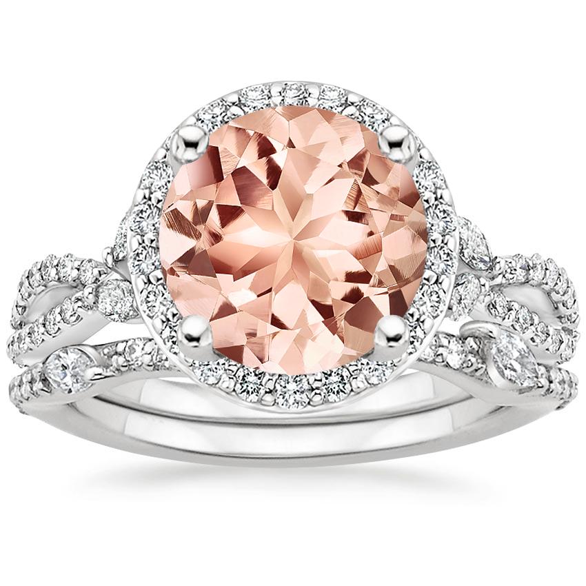 PT Morganite Luxe Willow Halo Diamond Bridal Set (5/8 ct. tw.), top view