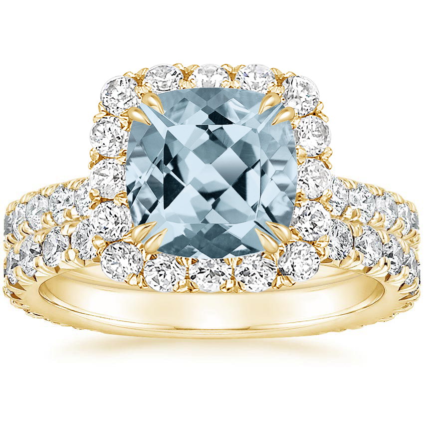 Aquamarine Luxe Sienna Halo Diamond Bridal Set (1 3/8 ct. tw.) in 18K ...