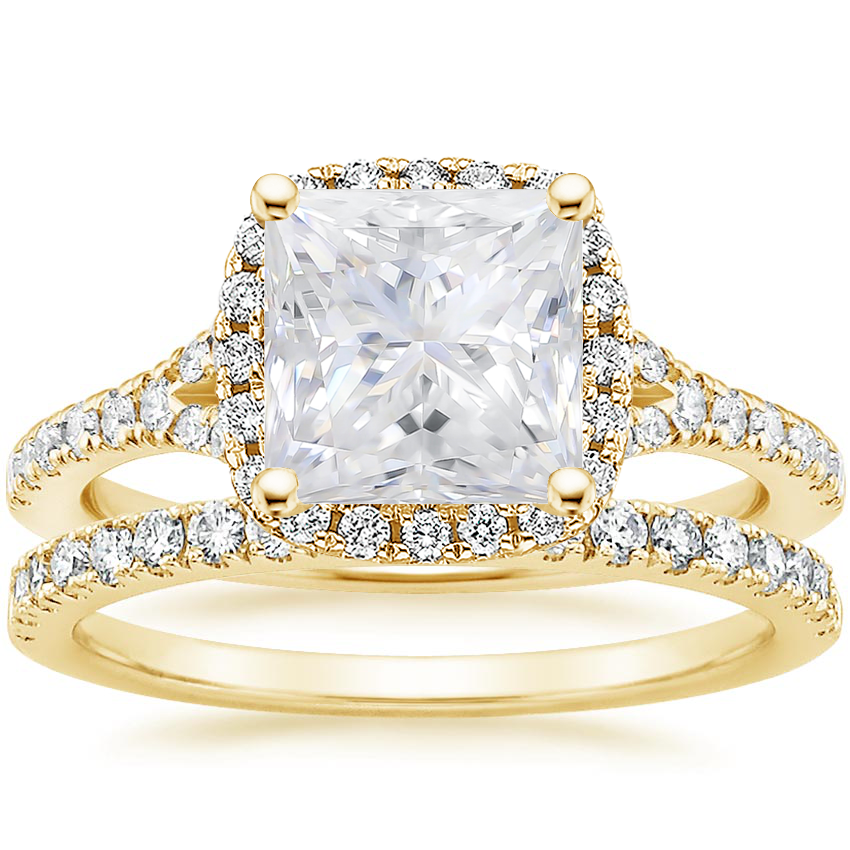 18KY Moissanite Joy Diamond Ring (1/3 ct. tw.) with Bliss Diamond Ring (1/5 ct. tw.), top view