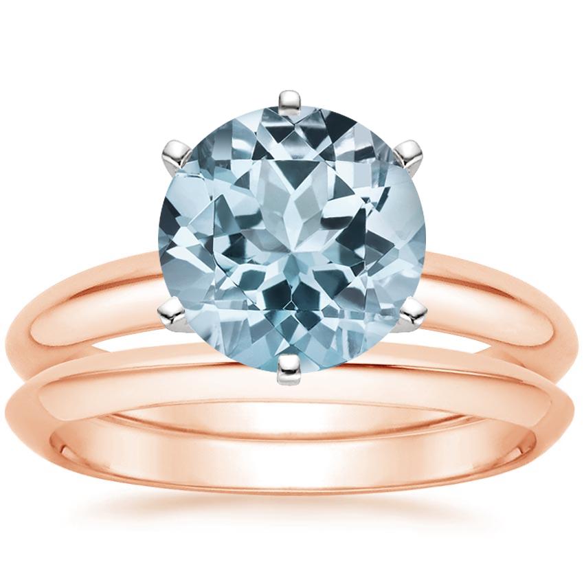 14KR Aquamarine Six-Prong Classic Bridal Set, top view