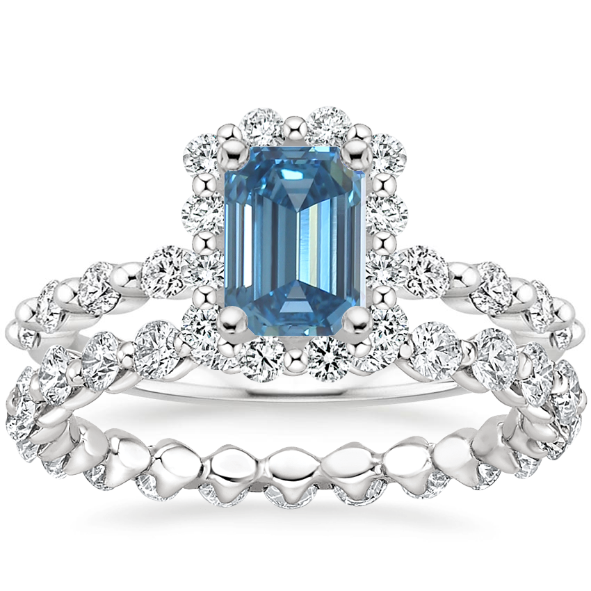 18K White Gold Marseille Halo Diamond Ring (1/2 ct. tw.) with Riviera Eternity Diamond Ring (1 ct. tw.)