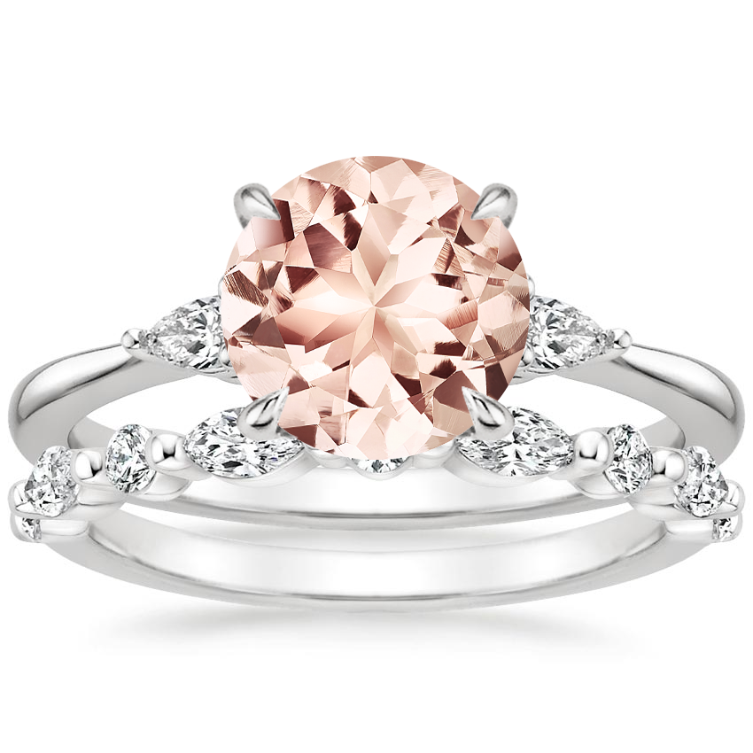 18KW Morganite Aria Diamond Ring (1/10 ct. tw.) with Versailles Diamond Ring (3/8 ct. tw.), top view